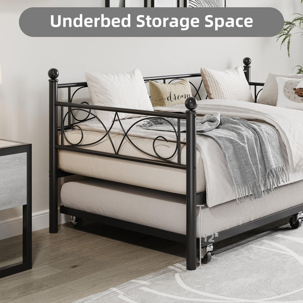 Twin Daybed with Trundle - Metal Bed Frame with Storage