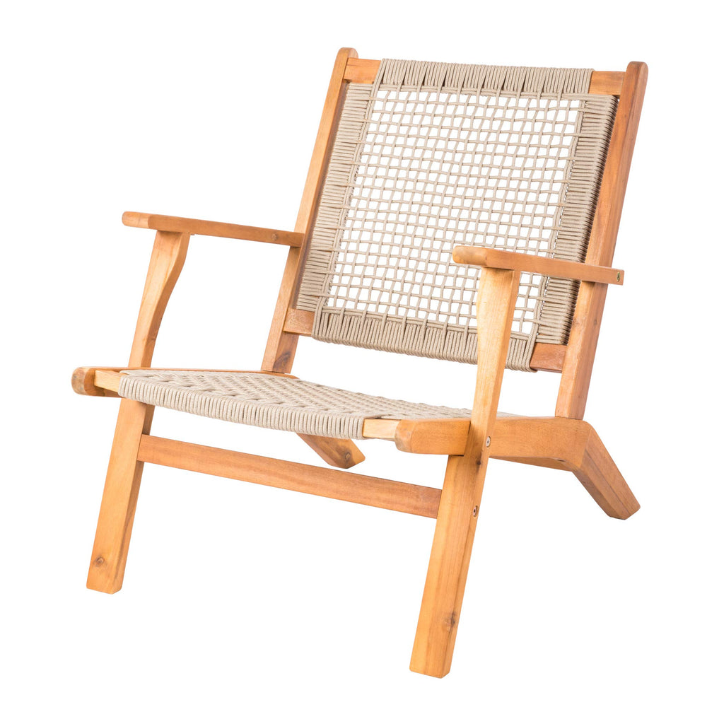 Acacia Wood Outdoor Armchair with Handwoven Seat – Natural