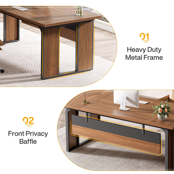 L-Shaped Executive Desk with File Cabinet and Storage Shelves