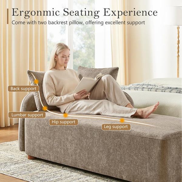 Indoor Chaise Lounge Chair with Deep Seat & 2 Pillows