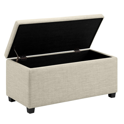 Beige Upholstered Storage Ottoman Bench