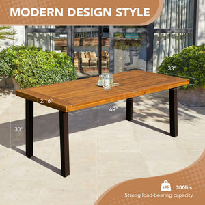 Solid Acacia Wood Dining Table for 6 with Metal Legs – 69 inch