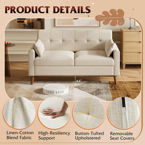 62" Button-Tufted Loveseat Sofa – Mid-Century Modern