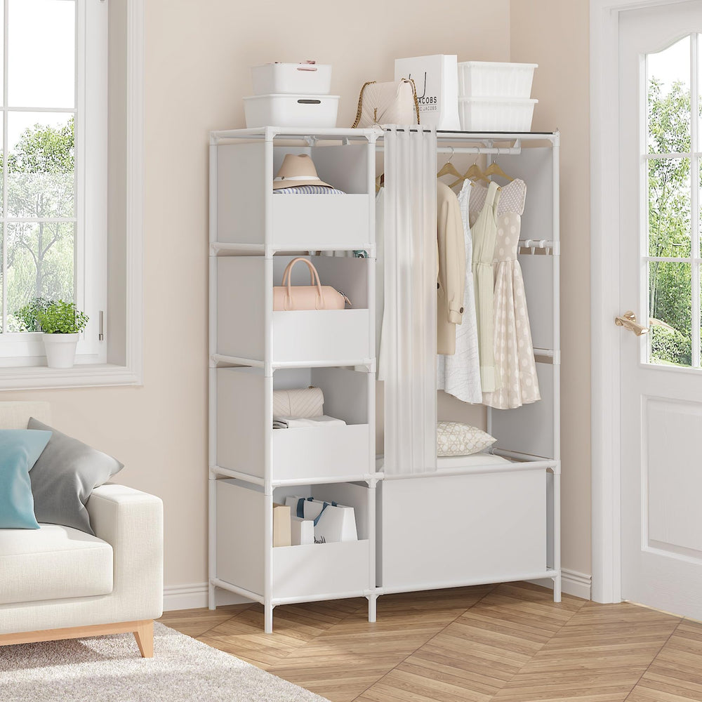 Portable Wardrobe Closet with Hanging Rod & Curtain