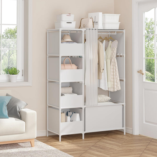 Portable Wardrobe Closet with Hanging Rod & Curtain