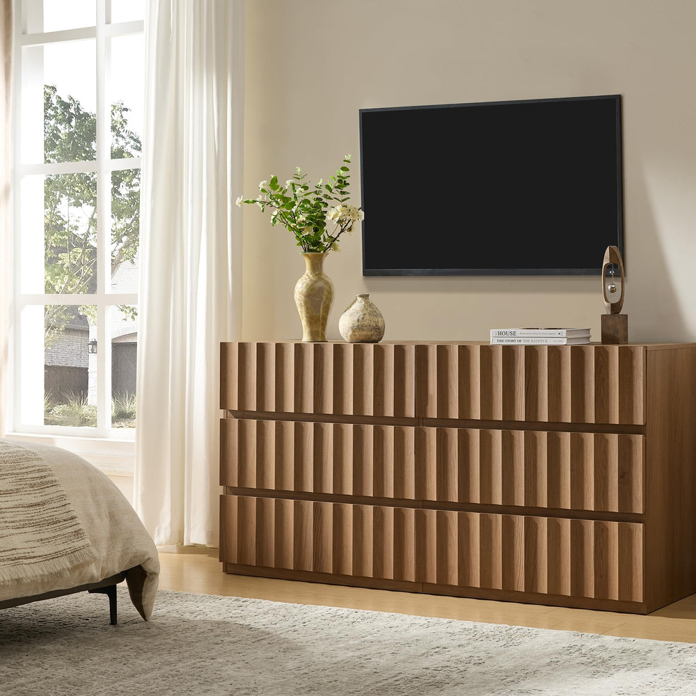 Fluted Nightstand Set of 2 with 3-Drawer Storage