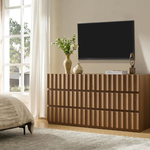 Fluted Nightstand Set of 2 with 3-Drawer Storage