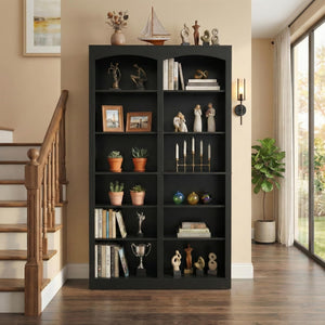 Arched Double-Wide Tall Bookcase, 12-Tier Open Display Shelf