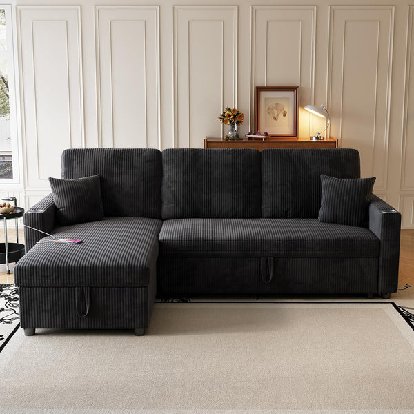 Convertible Sectional Sleeper Sofa with Storage & USB Charging