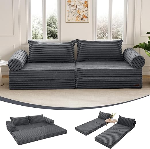 Convertible Futon Sofa Bed with Corduroy Cover & Pillow