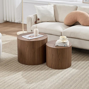 Round Nesting Coffee & Side Table Set of 2, Wood, No Assembly