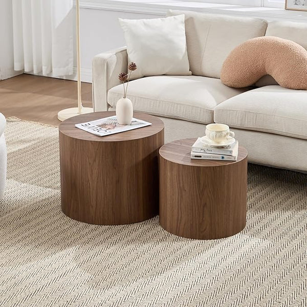 Round Nesting Coffee & Side Table Set of 2, Wood, No Assembly