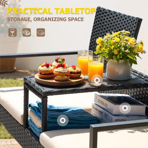 Outdoor Wicker Loveseat with Built-In Coffee Table & Storage