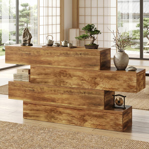 63-Inch 4-Tier Staggered Console Table – Walnut