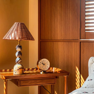 Marble Stacked Ball Table Lamp with Rattan Shade