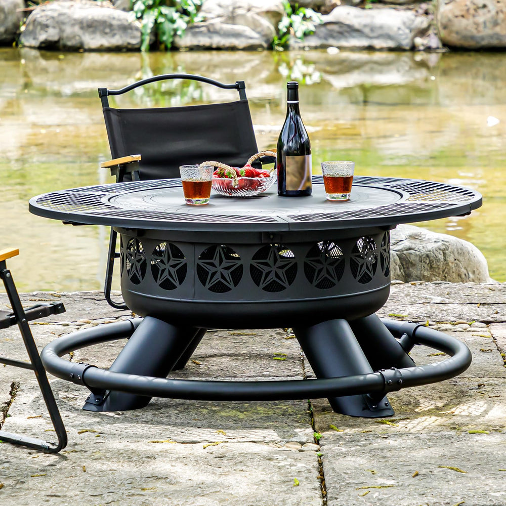 47-Inch Round Wood Burning Fire Pit Table with Grill
