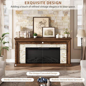 70" Electric Fireplace TV Stand with Mantel & Concealed Storage