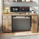 55 Inch Farmhouse Executive Desk with Drawers, Keyboard Tray & Storage Shelves