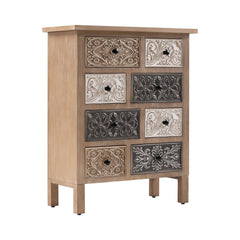 Boho Wood Accent Cabinet with Hand-Carved Drawers – Fully Assembled