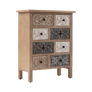 Boho Wood Accent Cabinet with Hand-Carved Drawers – Fully Assembled
