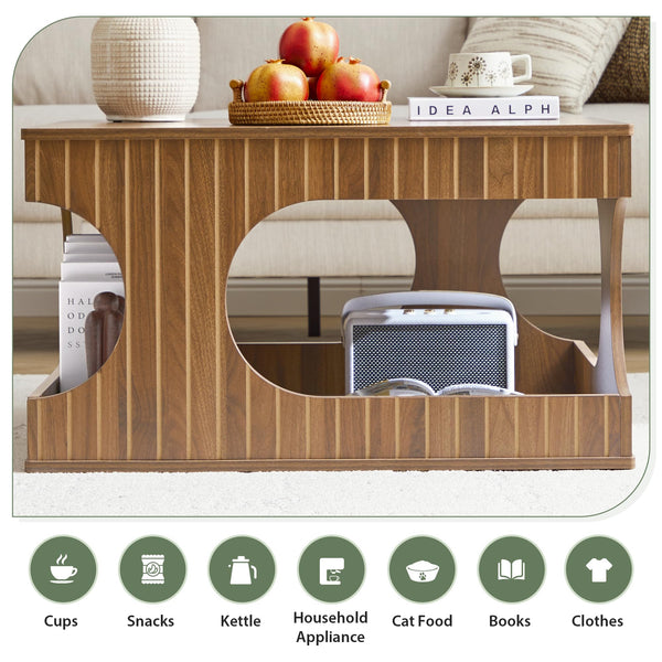 Square Coffee Table with Storage | 2-Tier Mid-Century Modern, Arched Design