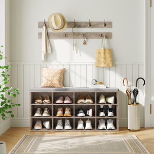 Entryway Shoe Storage Bench with Cushion & Coat Rack, 12 Cubbies, 330 lb Capacity