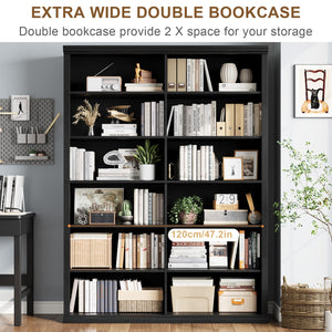 Extra Large Double Bookcase with 6 Shelves