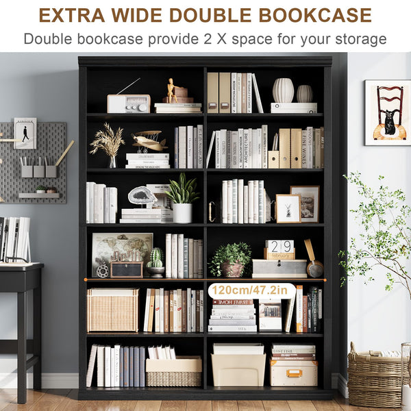 Extra Large Double Bookcase with 6 Shelves