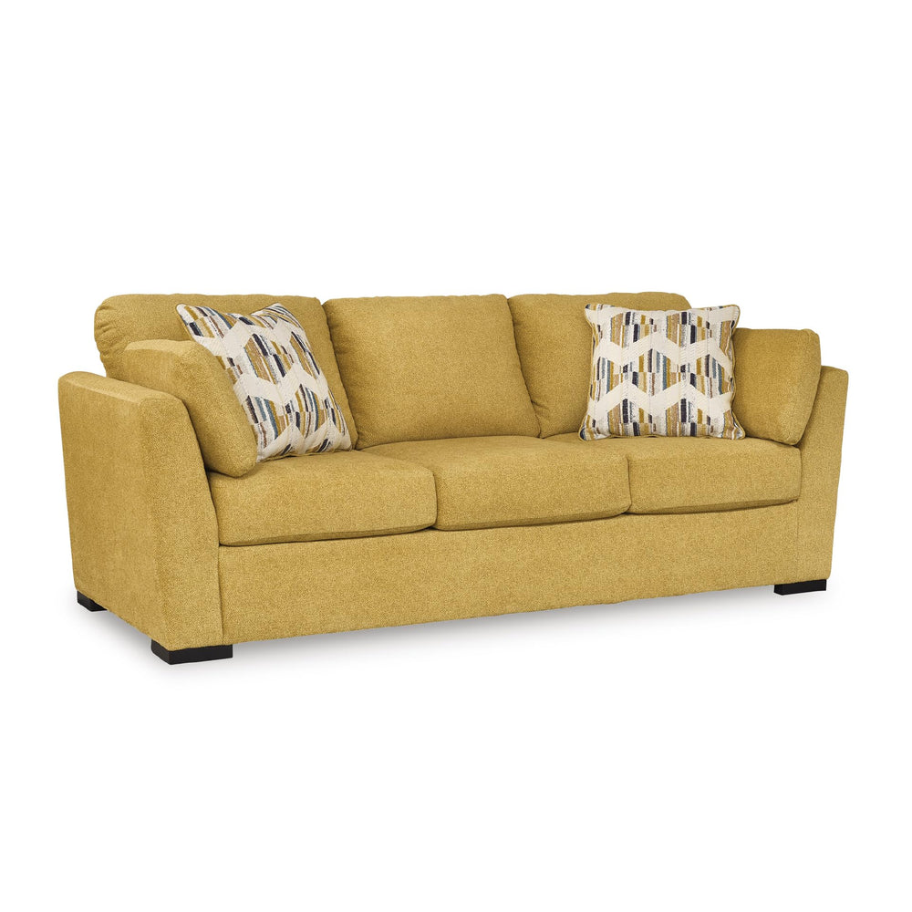 Modern Upholstered 3-Seat Sofa with Accent & Bolster Pillows – Yellow