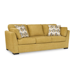 Modern Upholstered 3-Seat Sofa with Accent & Bolster Pillows – Yellow