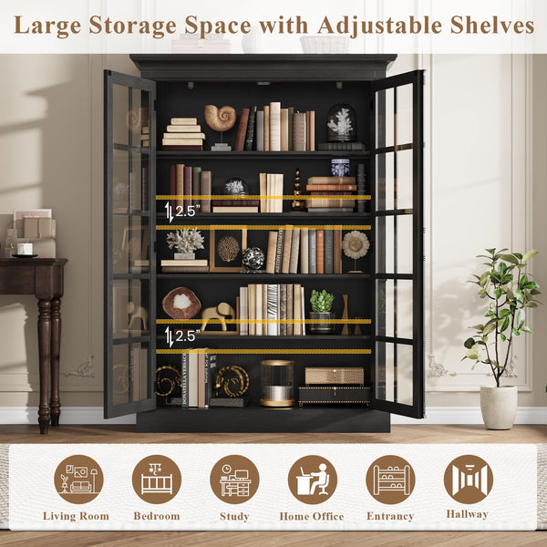 65" Tall Display Cabinet with Glass Door & Adjustable Shelves