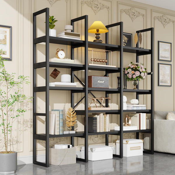 Triple Wide 5-Tier Industrial Bookshelf