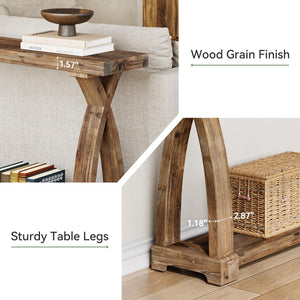 63-Inch Solid Wood Console Table with 2-Tier Storage