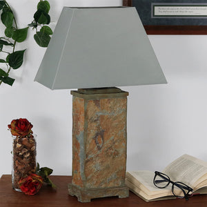 Modern Slate Outdoor Table Lamp with Cotton Shade, Set of 2