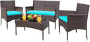 4-Piece Outdoor Wicker Patio Conversation Set with Cushions & Glass Table