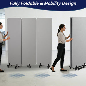 3-Panel Foldable Room Divider with Wheels, 71"W x 66"H