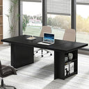 70" Large Executive Desk with Storage Shelves, Industrial Wood