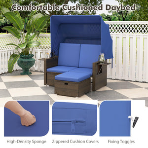 Outdoor Rattan Daybed with Retractable Canopy & Adjustable Backrests