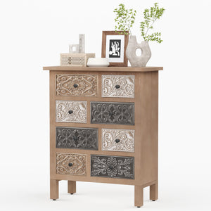 Wood Storage Cabinet with Drawers – Vintage Carved Accent Cabinet