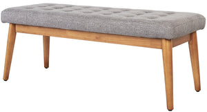 Mid-Century Wood Dining Bench with Tufted Cushion
