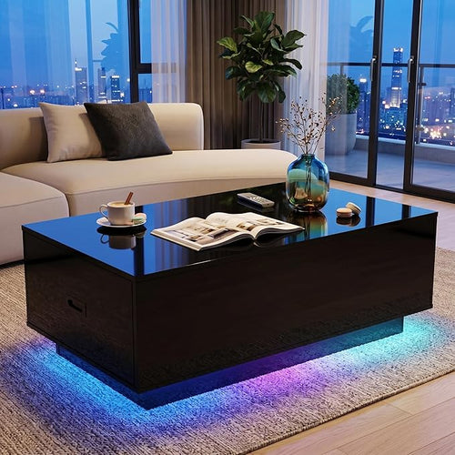 41" LED Coffee Table with 2 Drawers – High Gloss Black
