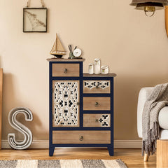 Carved Wood Accent Cabinet with 5 Drawers