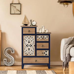 Carved Wood Accent Cabinet with 5 Drawers