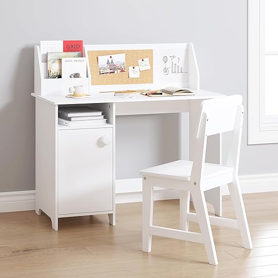 Kids Study Desk with Chair Set and Hutch