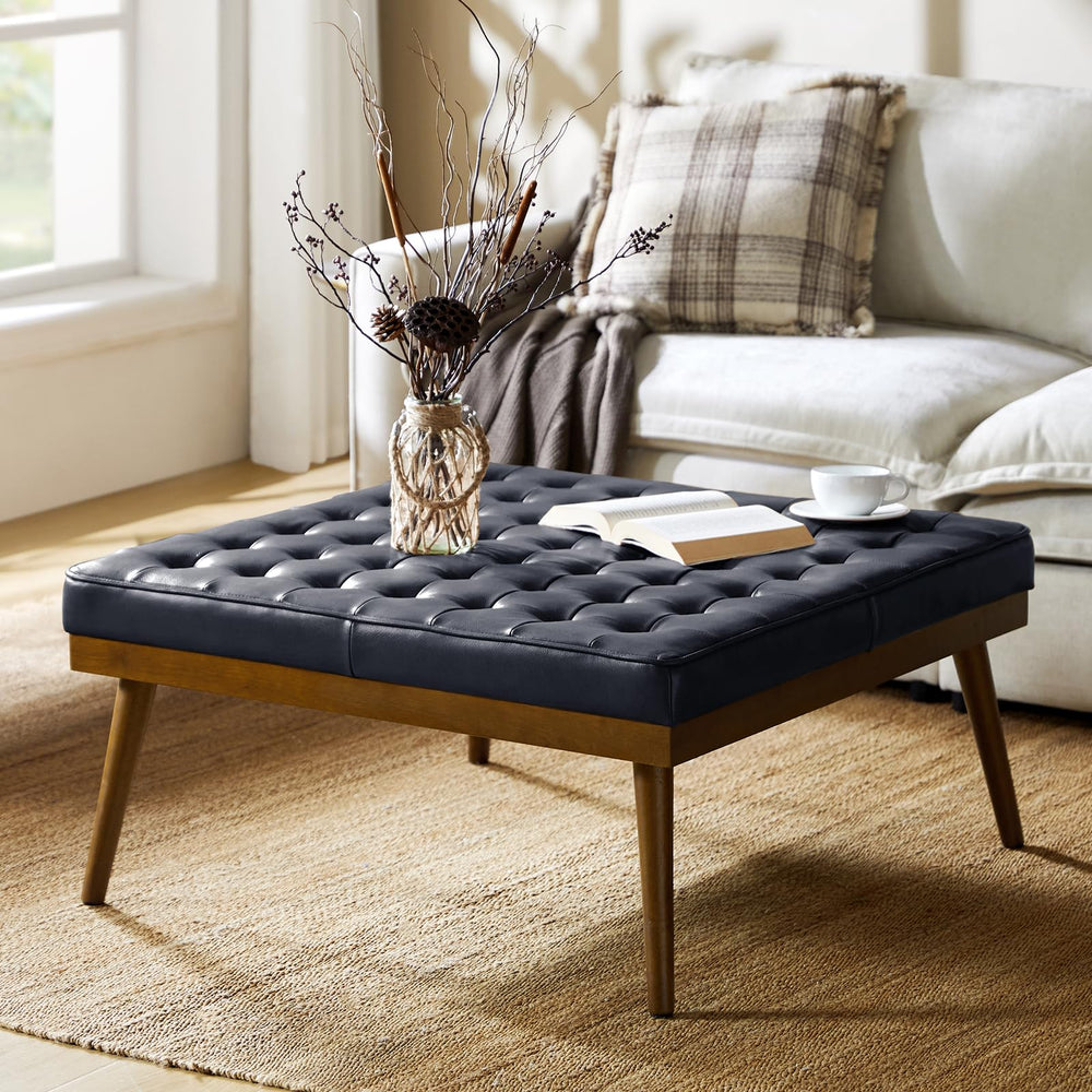 Genuine Leather Square Tufted Ottoman Coffee Table