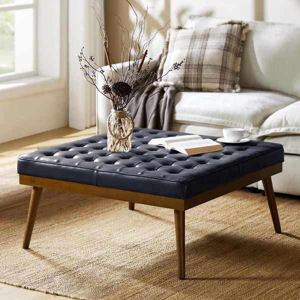 Genuine Leather Square Tufted Ottoman Coffee Table