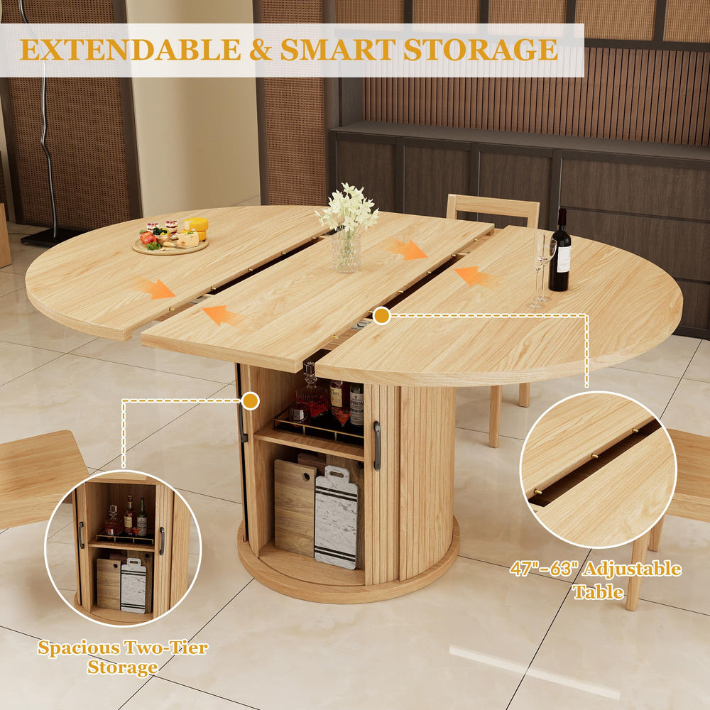 Round-to-Oval Extendable Dining Table, Natural Oak