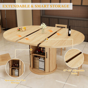 Round-to-Oval Extendable Dining Table, Natural Oak