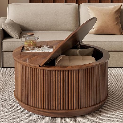 Fluted Lift Top Coffee Table with Hidden Storage