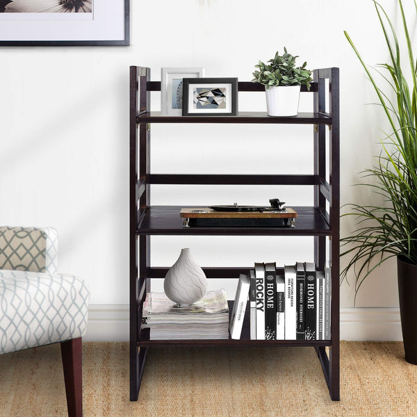 3-Shelf Folding Solid Wood Bookcase